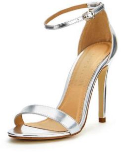 Shoe Box Isabella Minimal Ankle Strap Heeled Sandals Silver